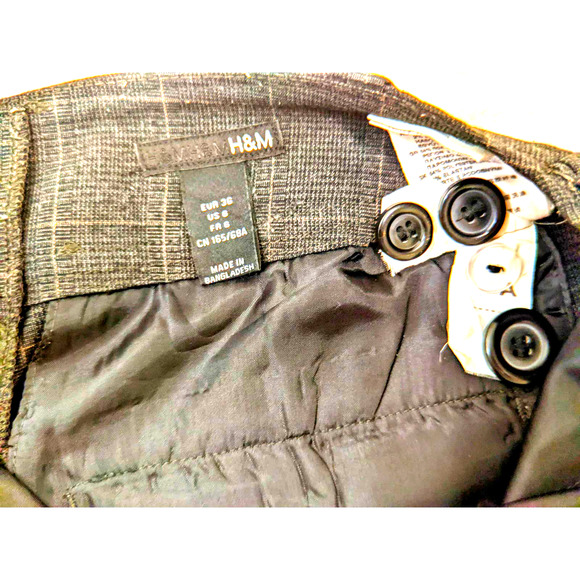 Womens H&M Plaid Pedal Pusher Pants Waistband Invisible Pockets Gray Y2K Size 6 - Picture 8 of 10